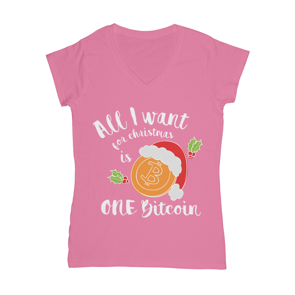 "All I Want for Christmas is One Bitcoin" V-Neck Shirt for Women