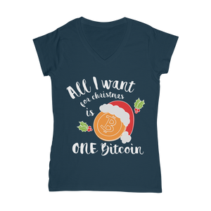 "All I Want for Christmas is One Bitcoin" V-Neck Shirt for Women