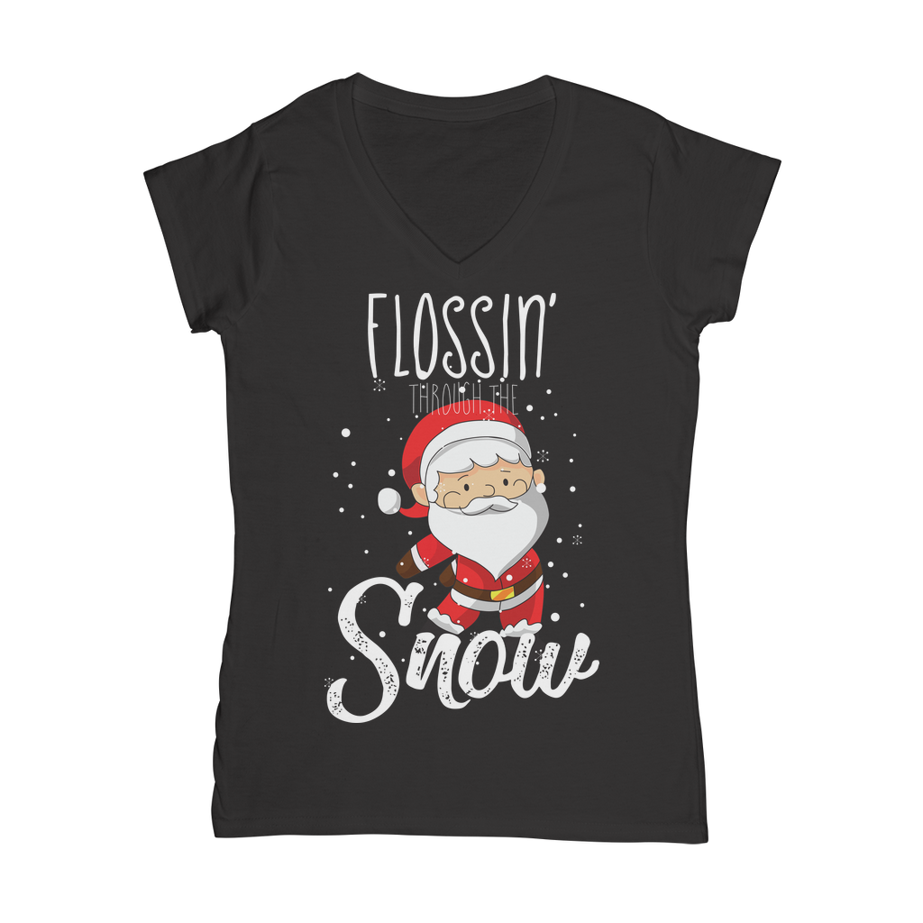 "Flossin' Through The Snow" V-Neck Shirt for Women