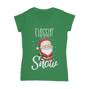 "Flossin' Through The Snow" V-Neck Shirt for Women